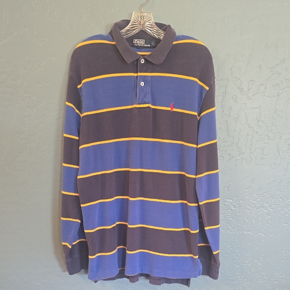 Polo by Ralph Lauren Men's Polo Shirt - Blue and Yellow Stripes - Picture 1 of 4